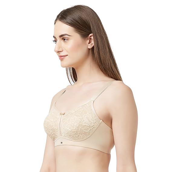 SOIE Women’s Full Coverage Lace Bra – Non-Padded, Non-Wired Comfort